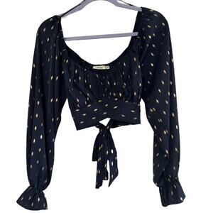 2Bella | Cropped Blue & Gold Balloon Sleeve Top | Size: M | NWOT